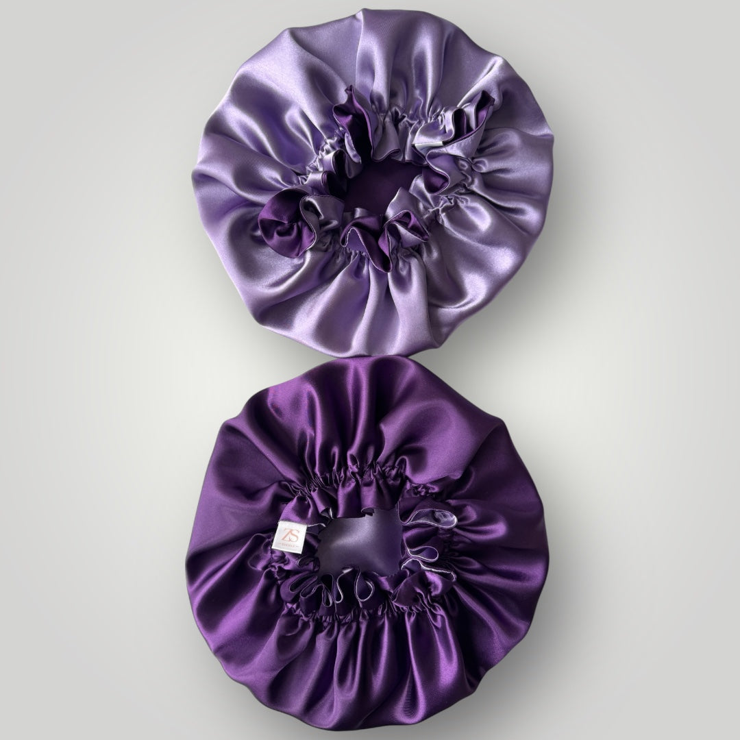 Dubbelzijdige Satijnen Meisjes Bonnet – Royal Purple | Zacht & Beschermend voor Kinderhaar