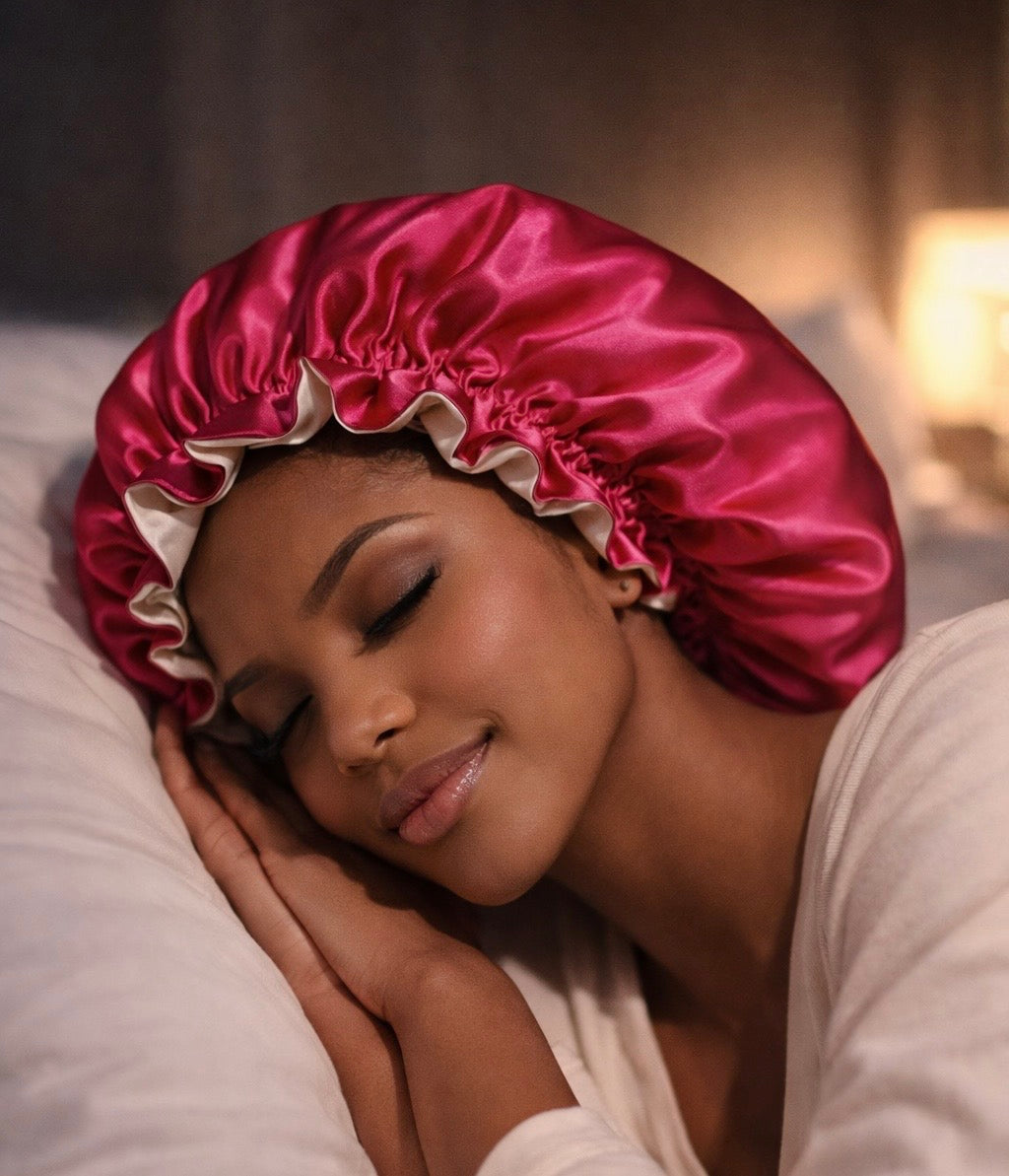 Dubbelzijdige Satijnen Bonnet – Pink Cream | Luxe bescherming voor je haar