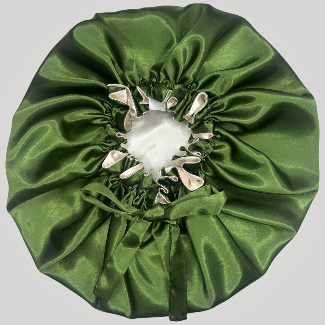 Luxe Satijnen Tie Bonnet - Army Green