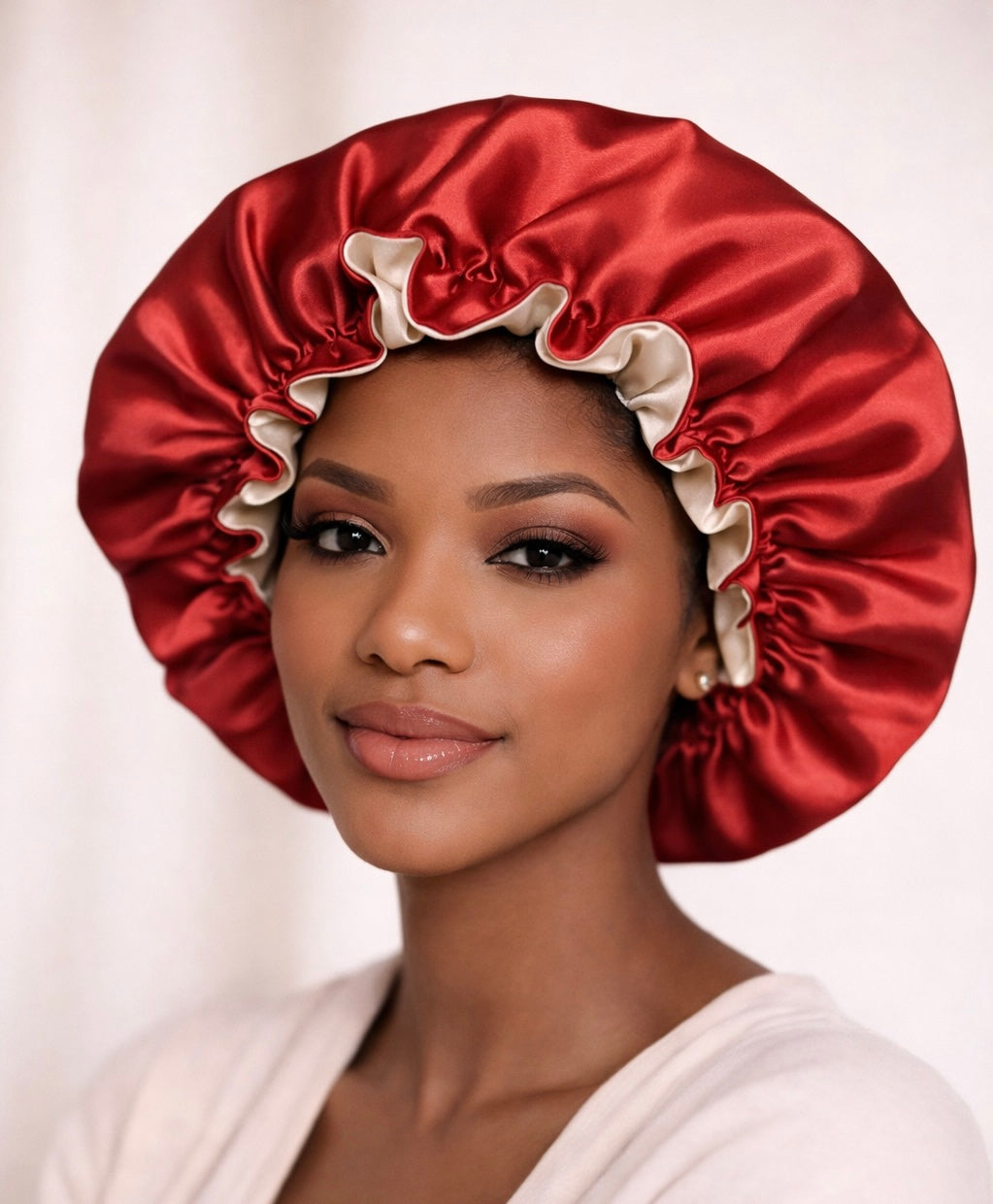 Dubbelzijdige Satijnen Bonnet – Rust Cream | Luxe bescherming voor je haar