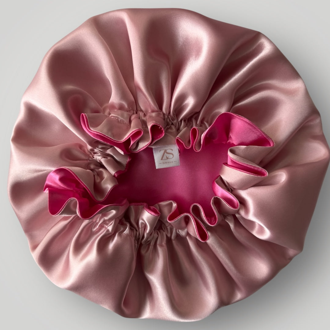 Dubbelzijdige Satijnen Meisjes Bonnet – Blush Pink | Zacht & Beschermend voor Kinderhaar