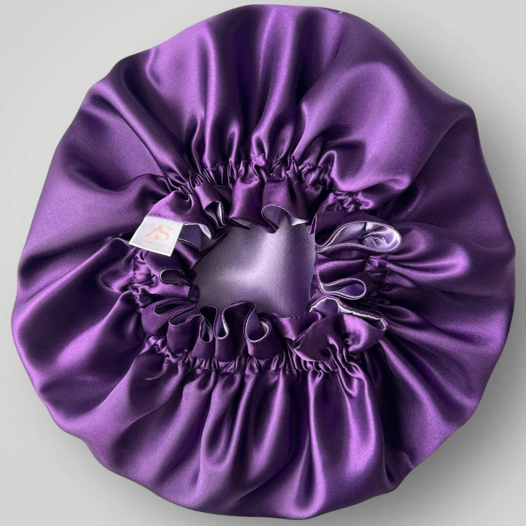 Dubbelzijdige Satijnen Meisjes Bonnet – Royal Purple | Zacht & Beschermend voor Kinderhaar
