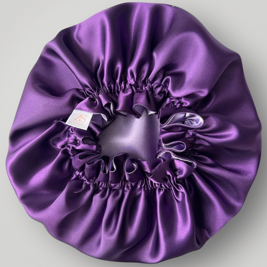 Dubbelzijdige Satijnen Meisjes Bonnet – Royal Purple | Zacht & Beschermend voor Kinderhaar