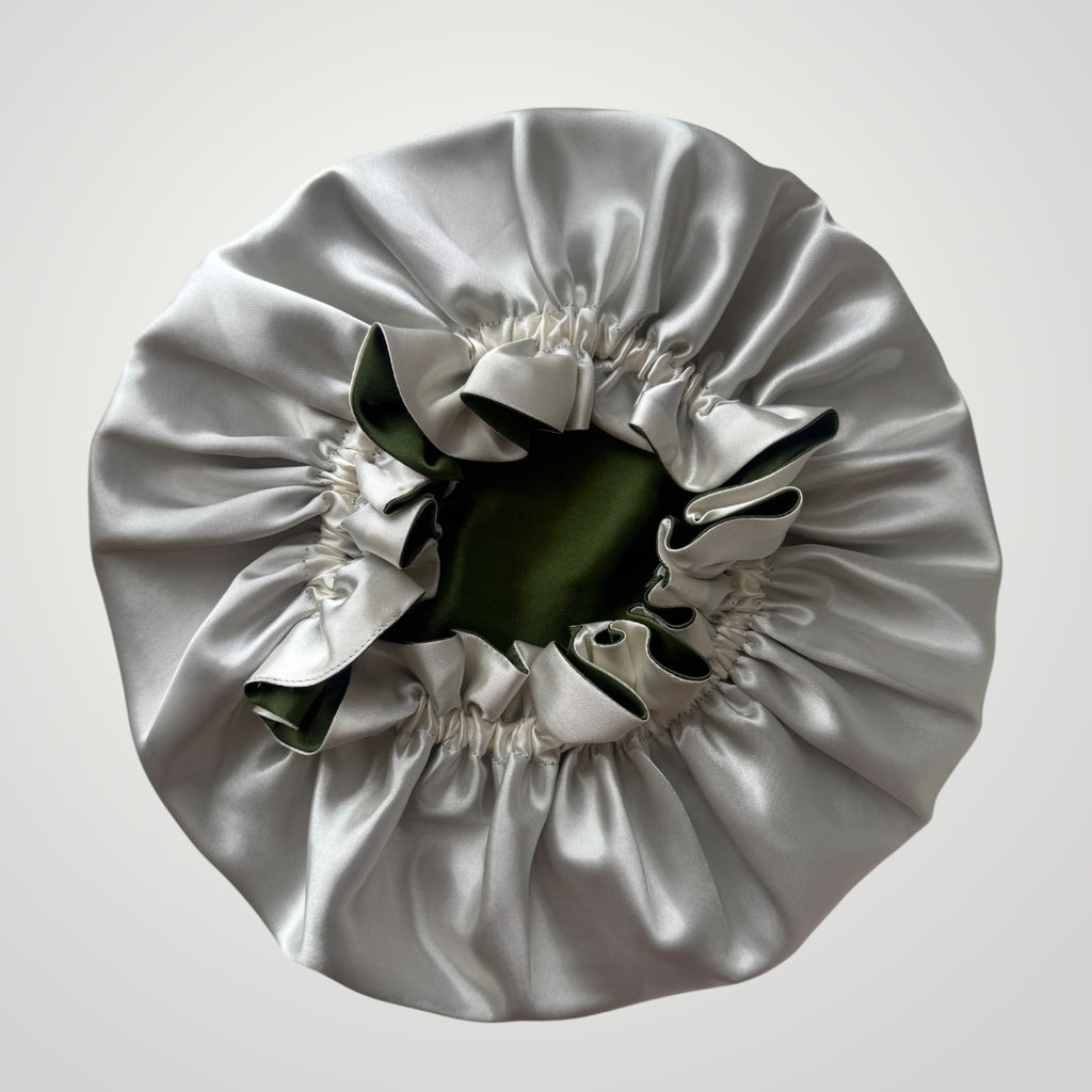 Dubbelzijdige Satijnen Meisjes Bonnet - Green Cream | Zacht & Beschermend voor Kinderhaar