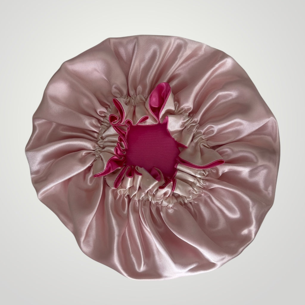 Dubbelzijdige Satijnen Meisjes Bonnet - Pink Cream | Zacht & Beschermend voor Kinderhaar