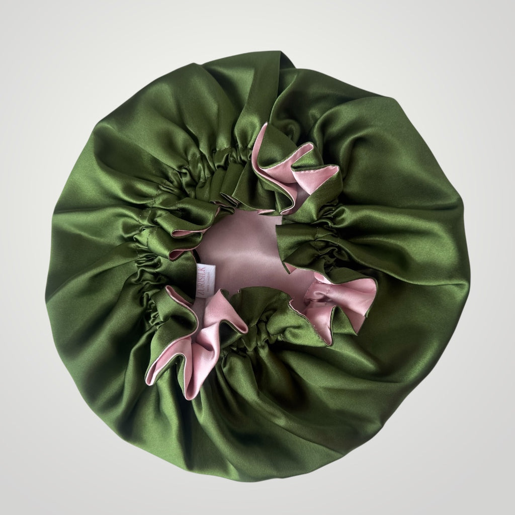 Dubbelzijdige Satijnen Meisjes Bonnet - Green Pink | Zacht & Beschermend voor Kinderhaar