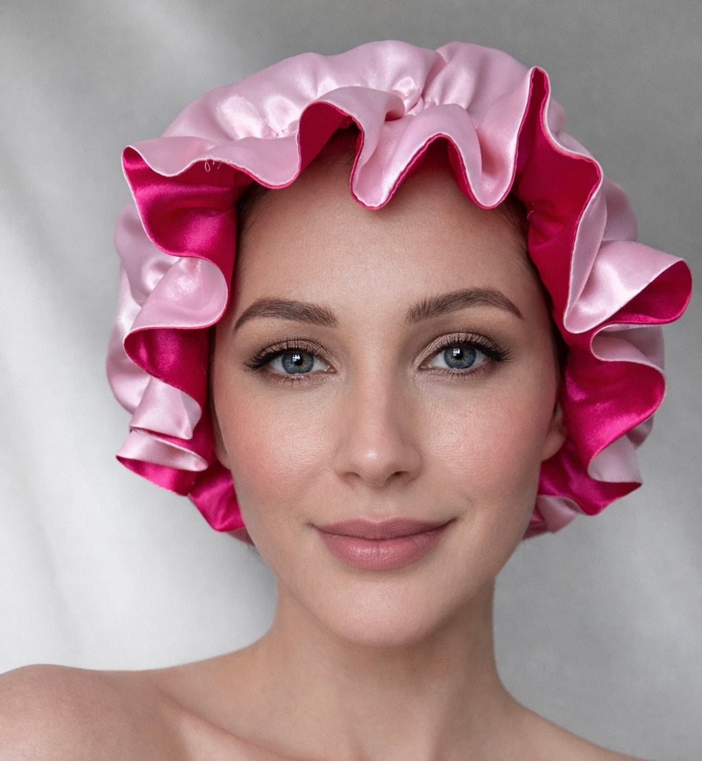 Dubbelzijdige Satijnen Bonnet – Pink Pop | Luxe bescherming voor je haar