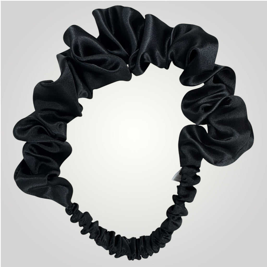 Satin Ruffle Headband – Midnight Black