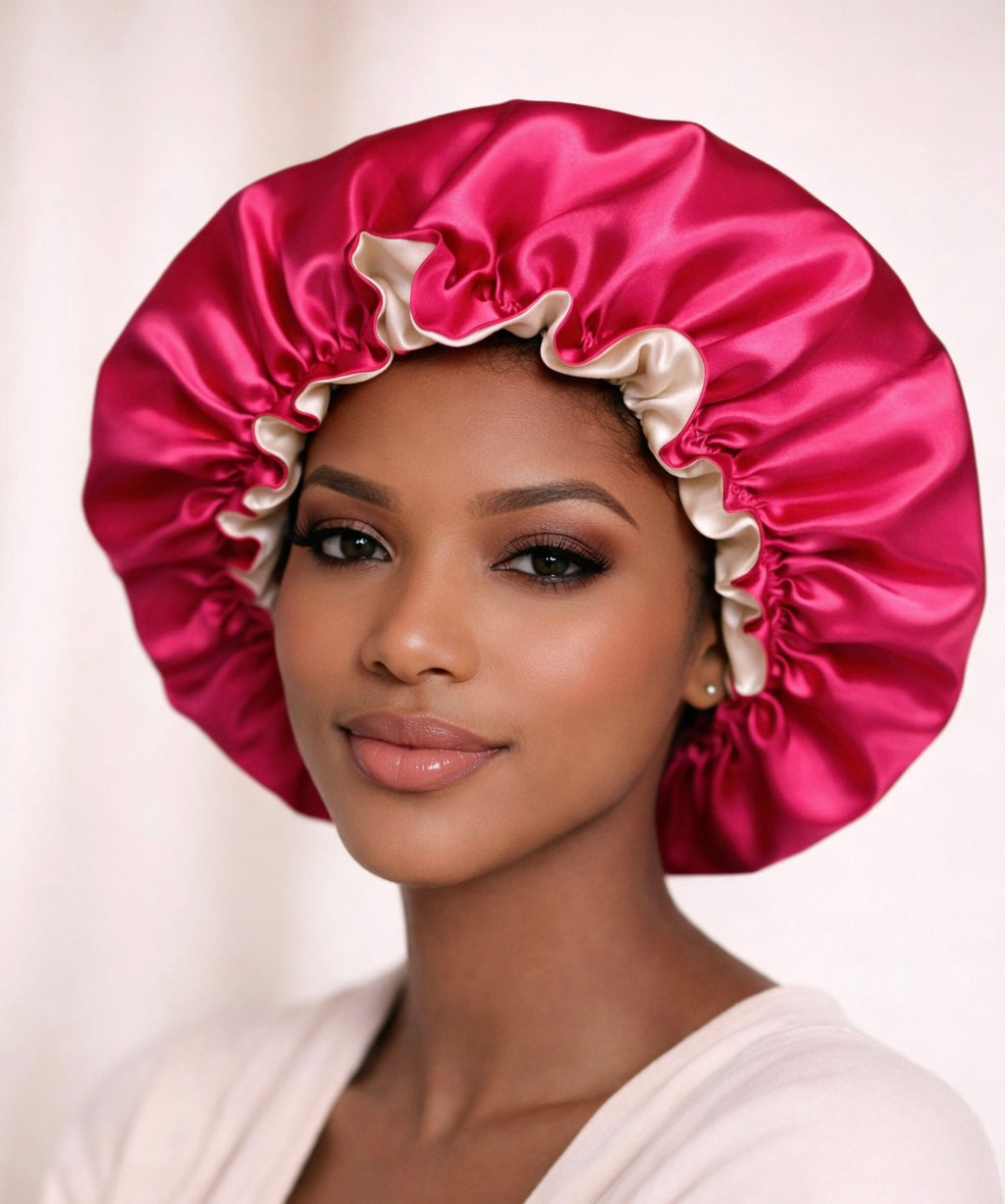Dubbelzijdige Satijnen Bonnet – Pink Cream | Luxe bescherming voor je haar