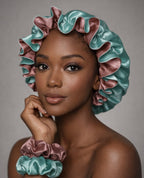Satin Care Set - Dubbelzijdige Bonnet & 2 Luxe Scrunchies - Rose Mint