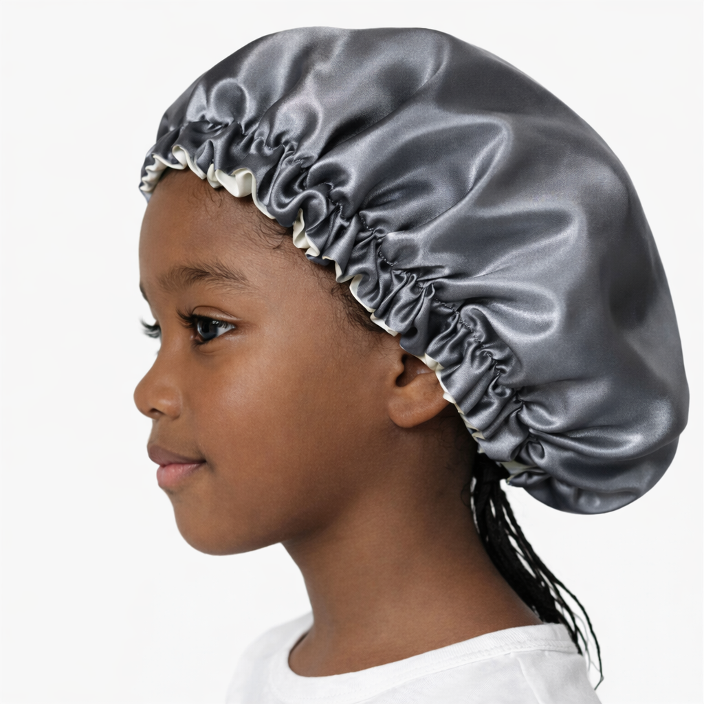 Dubbelzijdige Satijnen Jongens Bonnet – Grey | Zacht & Beschermend voor Kinderhaar