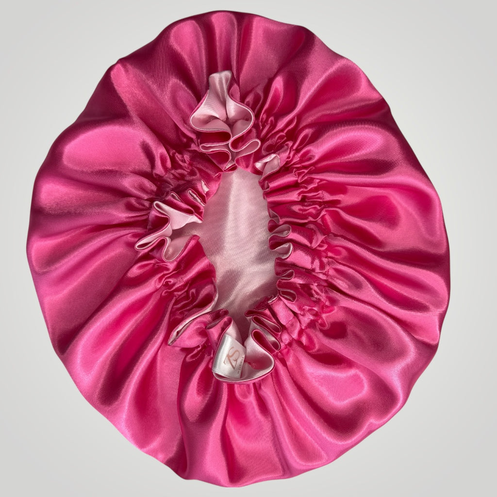 Dubbelzijdige Satijnen Meisjes  Bonnet – Pink Pop | Zacht & Beschermend voor Kinderhaar