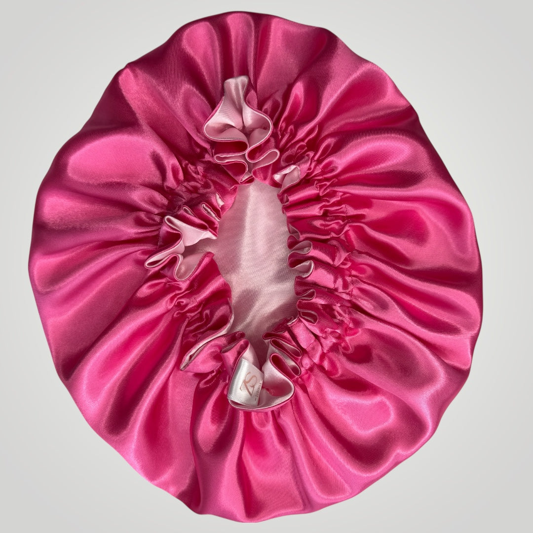 Dubbelzijdige Satijnen Meisjes  Bonnet – Pink Pop | Zacht & Beschermend voor Kinderhaar