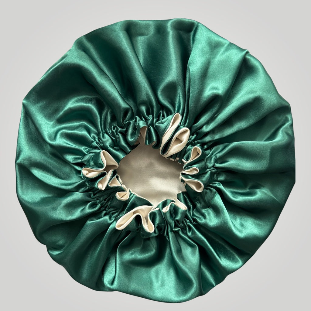 Dubbelzijdige satijnen bonnet – Green Cream